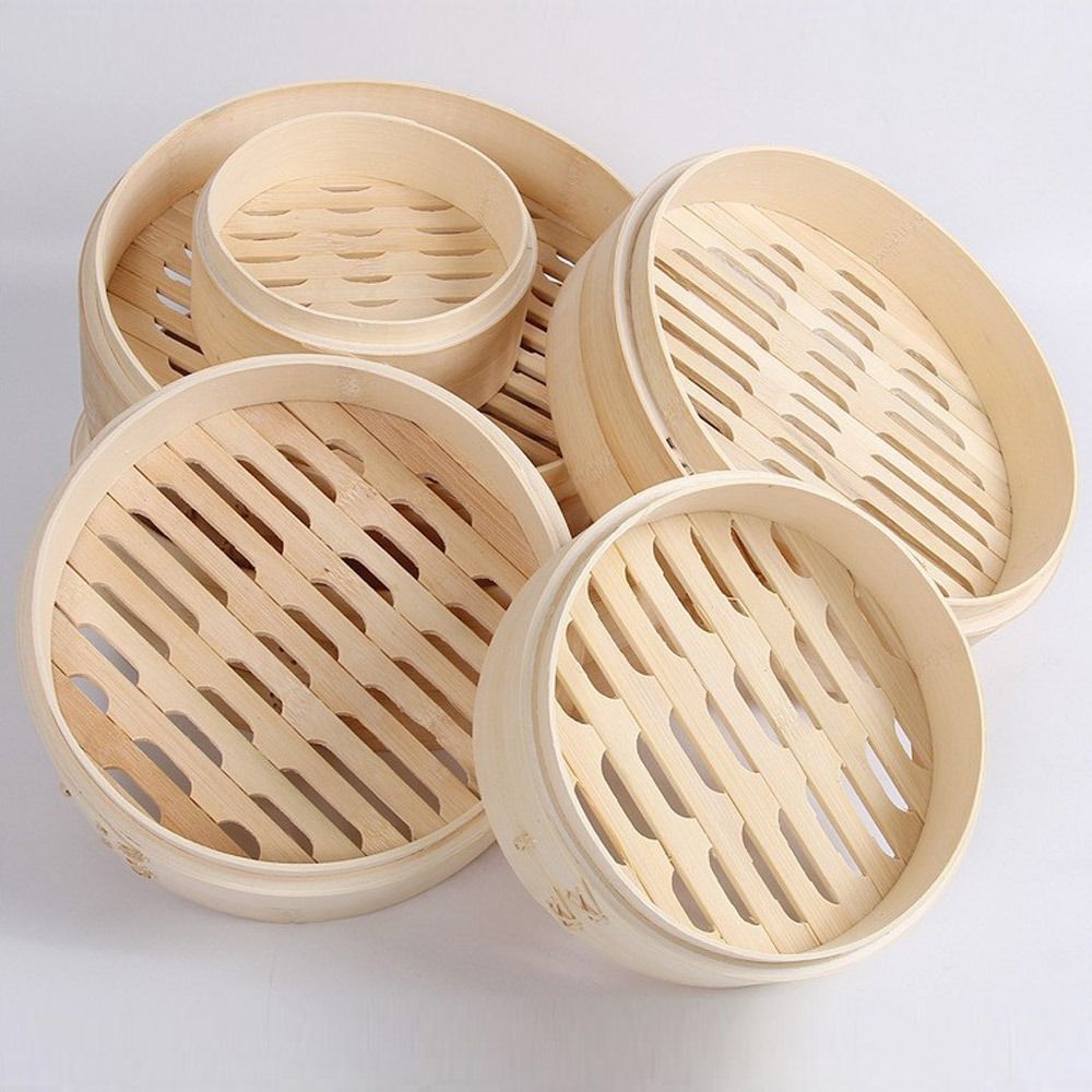 Commercial Kitchen Steamer - Keranjang Kukus Bambu Cina dengan Tutup,